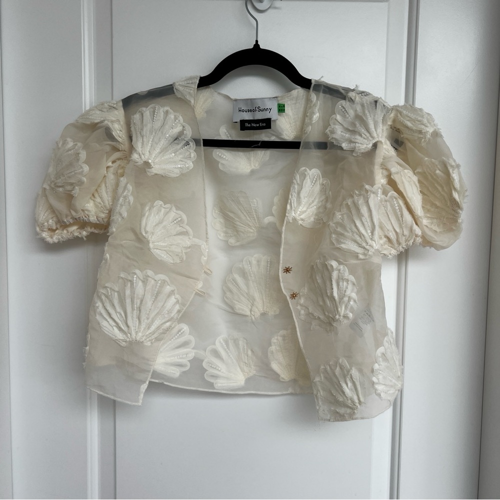 House of Sunny Cream Sheer Shell Appliqué Top